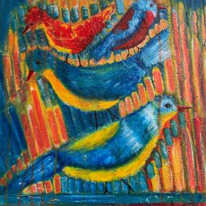 quadro famiglia – arte contemporanea-amily_bird_peak_blue_red_decor_gaze_modern art_rain_nature_love_athenea sosa