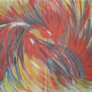 quadro gallo – arte contemporanea-nadie_gana_pelea_de_gallos_red_turns_visual_art_athenea sosa