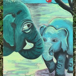 quadro elefante – arte contemporanea-bernardino al mare_elephant_green_love_family_funny_nature_texture_athenea sosa